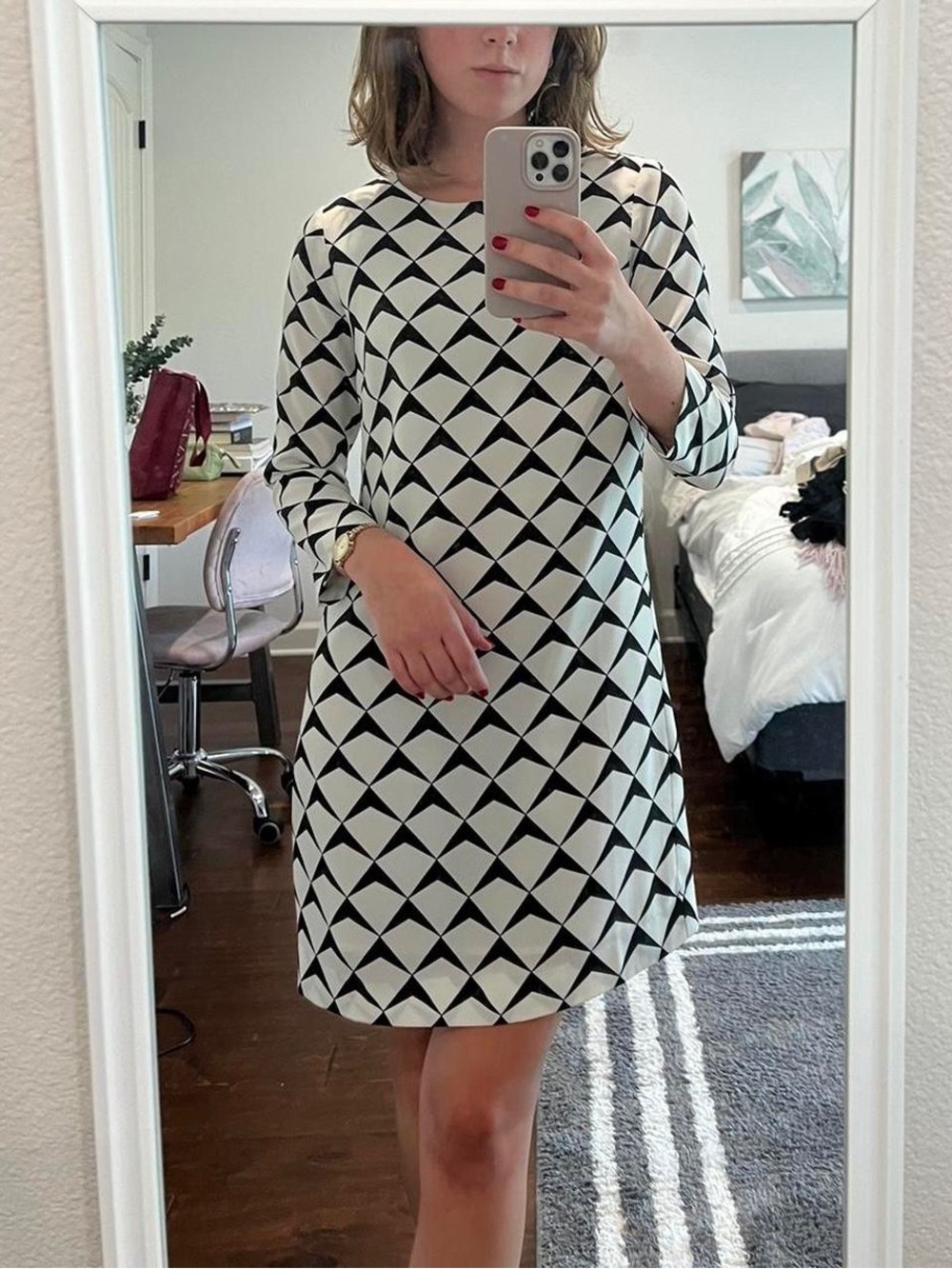 J. Crew Black and White Geometric Shift Dress
